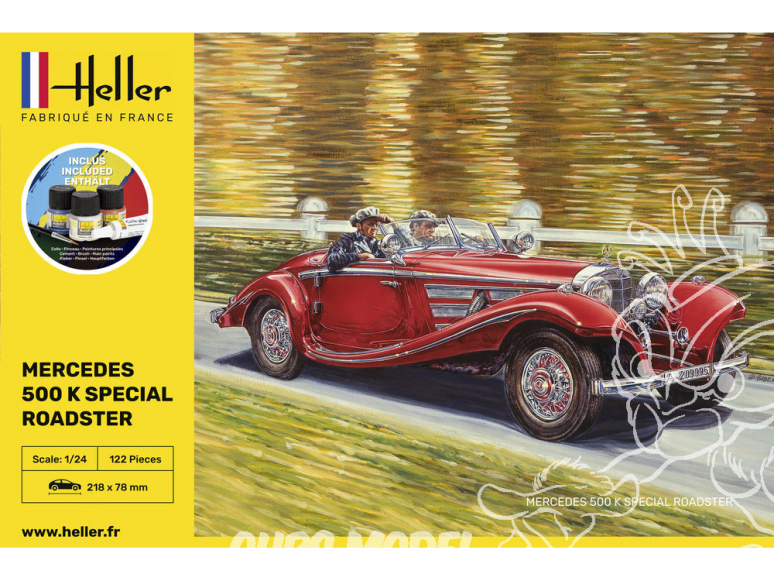 Heller maquette voiture 56710 STARTER KIT 500 K Special Roadster inclus peintures principale colle et pinceau 1/24
