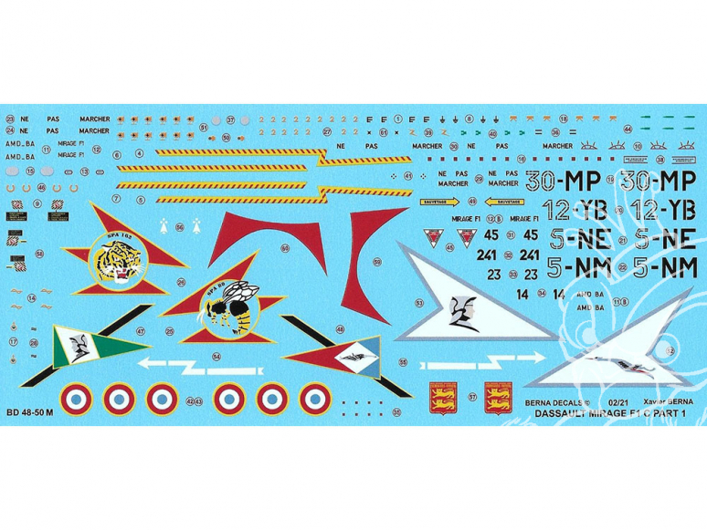 Decalques Berna decals BD48-50 DASSAULT MIRAGE F1 C Partie 1 1/48