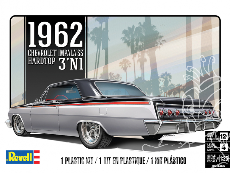 Revell US maquette voiture 4466 '62 Chevy Impala SS Hardtop 3'N1 1/25
