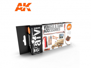 Ak interactive peinture acrylique 3G Set AK11647 COULEURS ACCESSOIRES POUR VÉHICULE ET BLINDES 6 x 17ml