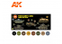 Ak interactive peinture acrylique 3G Set AK11668 COULEURS DE CAMOUFLAGE DE L&#039;ARMÉE AMÉRICAINE ET DE L&#039;USMC WWII 8 x 17ml