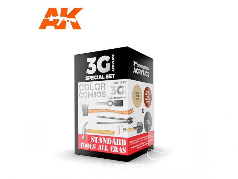 Ak interactive peinture acrylique 3G Set AK11670 COULEURS OUTILS STANDARD TOUTE EPOQUE 3 x 17ml