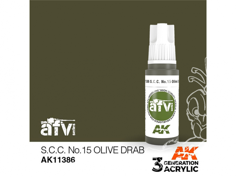 Ak interactive peinture acrylique 3G AK11386 S.C.C. N ° 15 OLIVE DRAB 17ml AFV