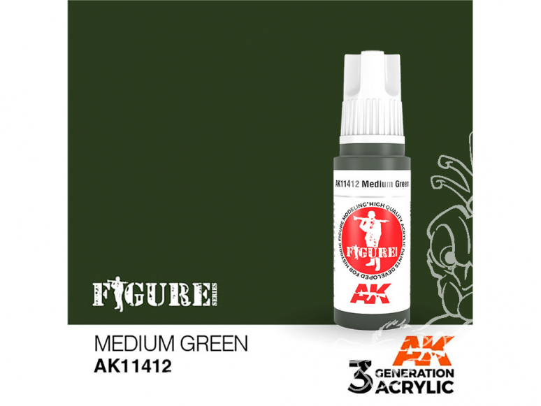 Ak interactive peinture acrylique 3G AK11412 VERT MOYEN 17ml FIGURINE