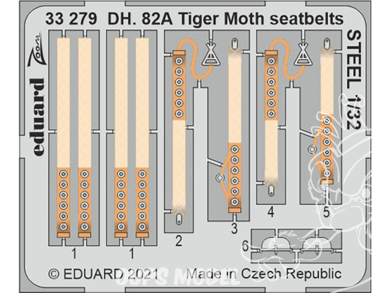 Eduard photodécoupe avion 33279 Harnais métal DH. 82A Tiger Moth Icm 1/32