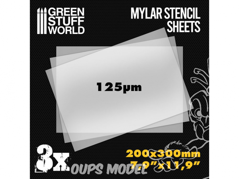 Green Stuff 508529 Feuilles de Pochoir A4 Mylar x3