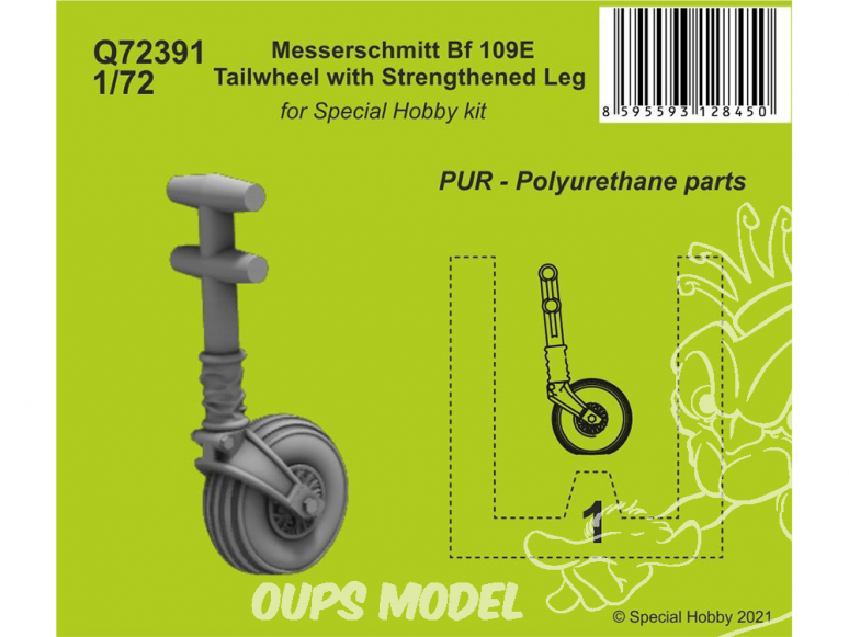 Cmk kit d'amelioration Q72391 Roue arrière Messerschmitt Bf 109E avec jambe renforcée Kit Special Hobby 1/72