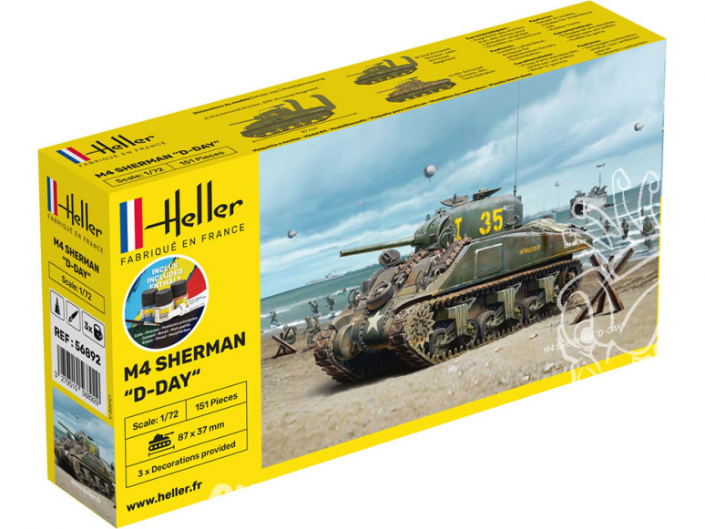 Heller maquette militaire vehicule 56892 M4 SHERMAN D DAY inclus peintures principale colle et pinceau 1/72