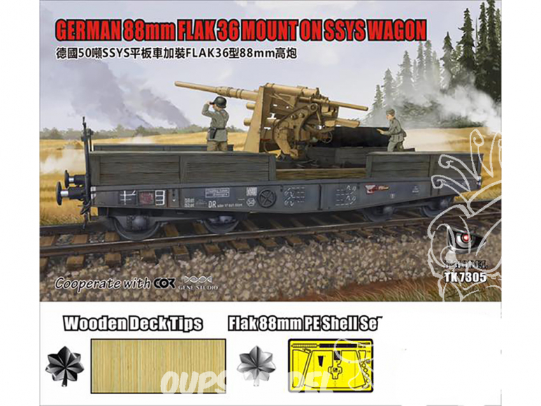 T-Model TK7305S 88mm Flack36 Allemand sur Wagon SSYS deux options 1/72