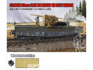 T-Model TK7305I 88mm Flack36 Allemand sur Wagon SSYS Recouvrement plateforme bois 1/72