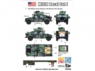 T-Model TK72015 Decalques set 1 pour M1114 US HMMWV 1/72