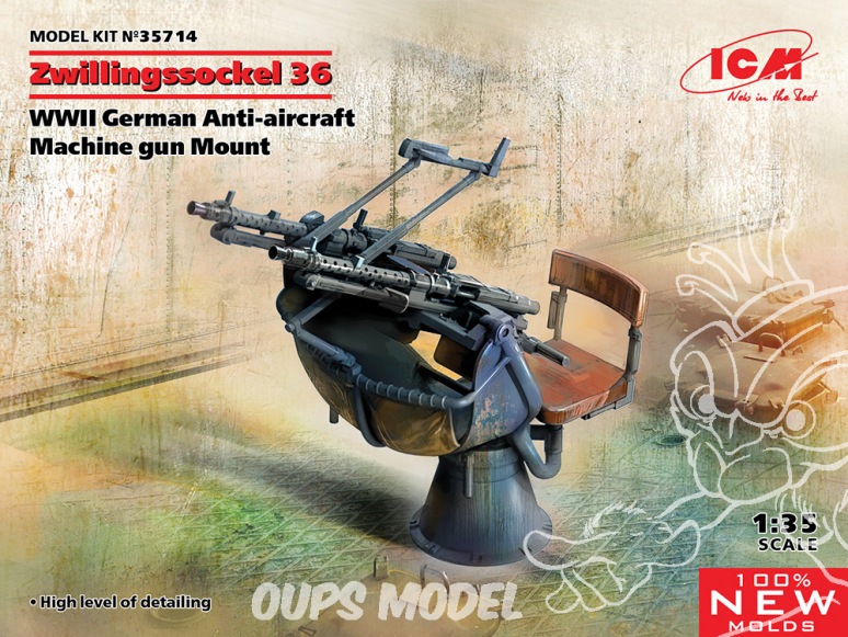 Icm maquette armement 35714 Zwillingssockel 36 Support de mitrailleuse antiaérienne allemande WWII 1/35