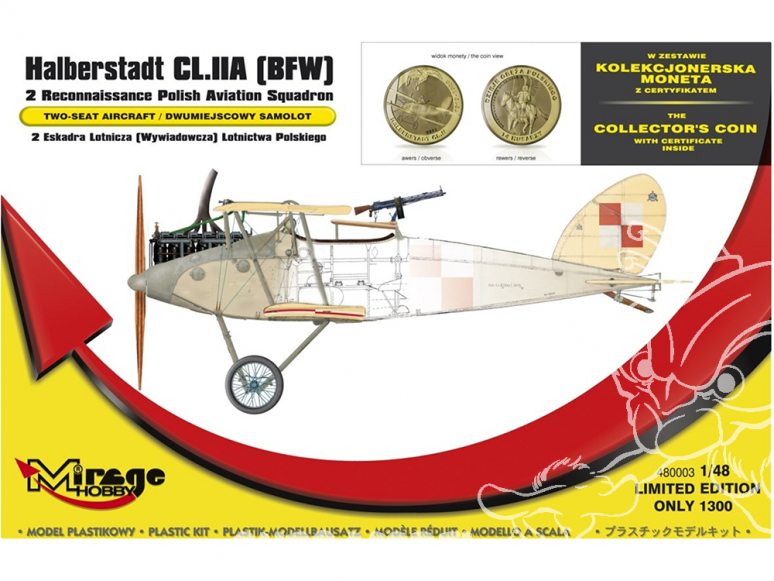 Mirage maquette avion 480003 Halberstadt CL.IIA [BFW] 2nd Polish Aviation Squadron avec piéces de monnaie 1/48