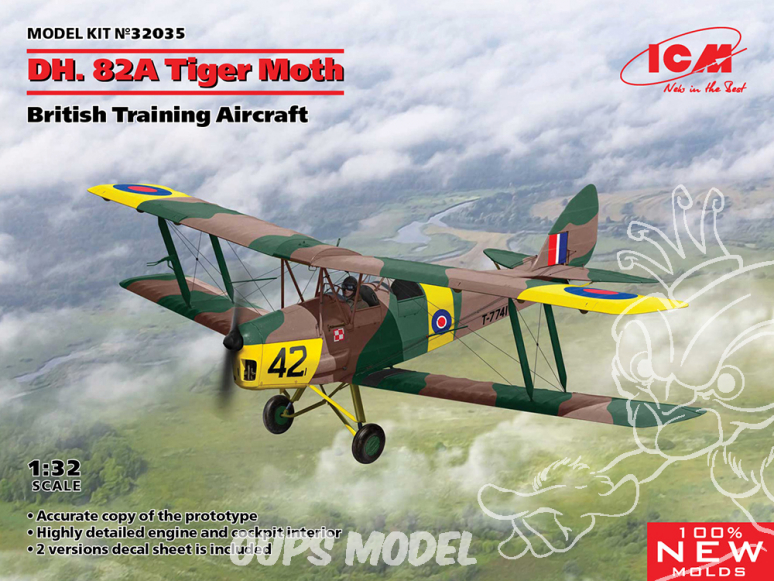 Icm maquette avion 32035 DH. 82A Tiger Moth Avion d'entraînement britannique 1/32