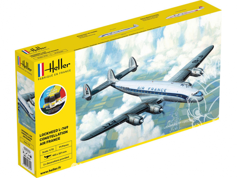 Heller maquette avion 56310 STARTER KIT Lockheed L-749 CONSTELLATION A.F. inclus peintures principale colle et pinceau 1/72