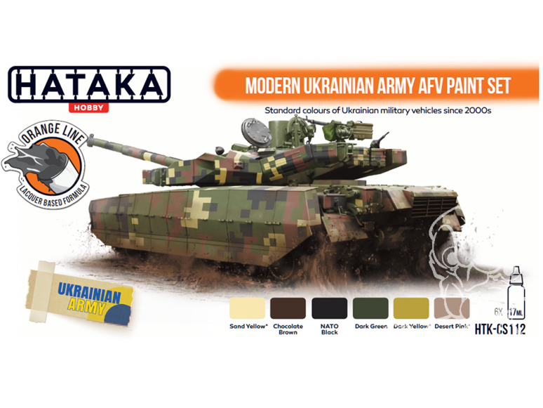 Hataka Hobby peinture laque Orange Line CS112 Ensemble de peinture AFV de l'armée ukrainienne moderne 6 x 17ml