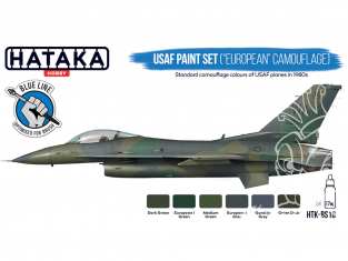 Hataka Hobby peinture acrylique Blue Line BS10 Ensemble de peinture USAF (camouflage «européen») 6 x 17ml