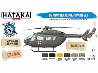 Hataka Hobby peinture acrylique Blue Line BS19 Ensemble de peinture pour hélicoptères de l'armée américaine 6 x 17ml