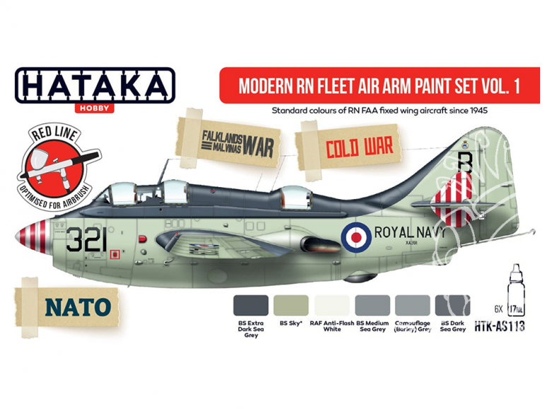 Hataka Hobby peinture acrylique Red Line AS113 Ensemble de peinture Modern RN Fleet Air Arm vol.1 6 x 17ml