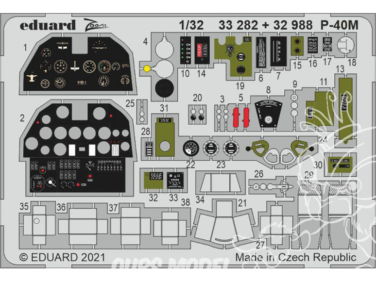 Eduard photodécoupe avion 33282 Zoom intérieur P-40M Trumpeter 1/32