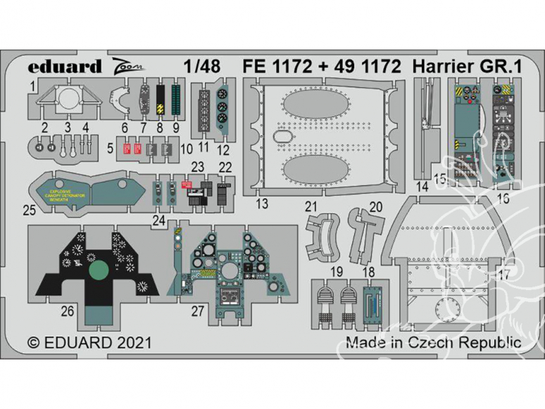 EDUARD photodecoupe avion 491172 Amélioration Harrier GR.1 Kinetic 1/48