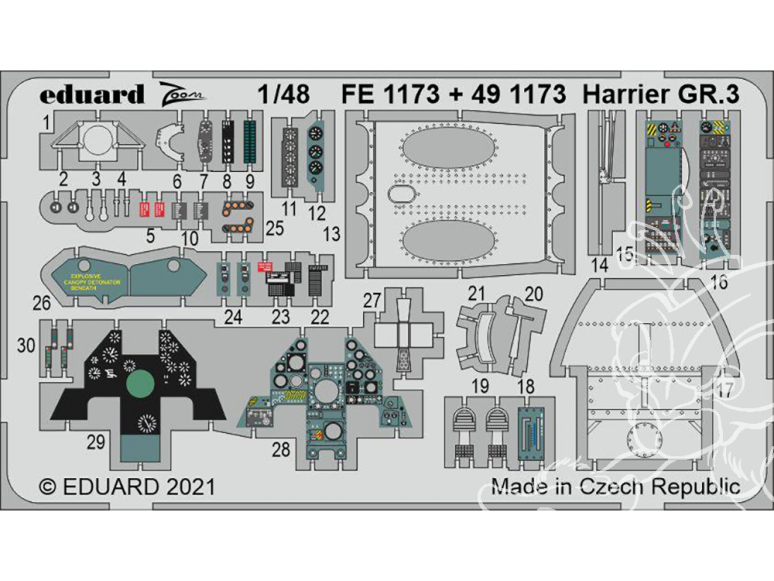EDUARD photodecoupe avion 491173 Amélioration Harrier GR.3 Kinetic 1/48