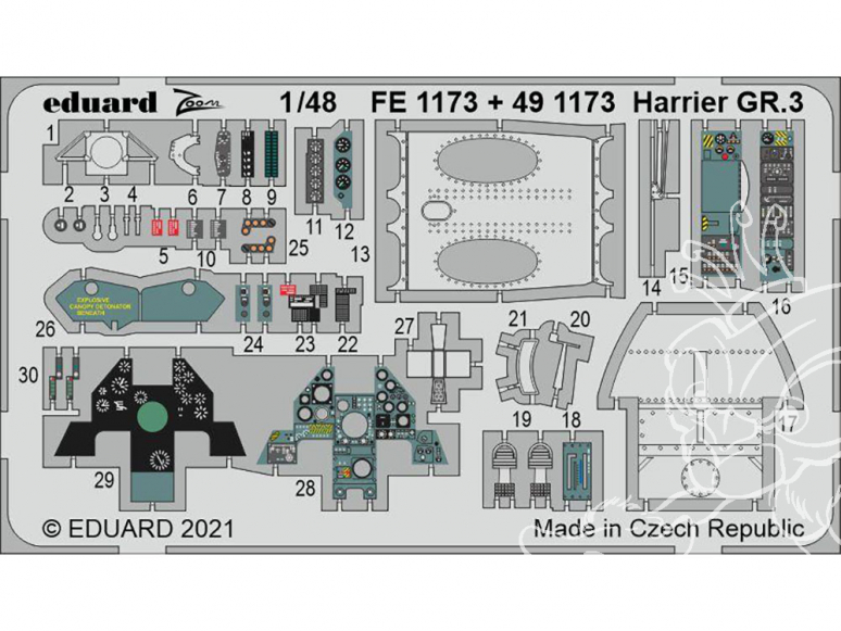 EDUARD photodecoupe avion FE1173 Zoom amélioration Harrier GR.3 Kinetic 1/48