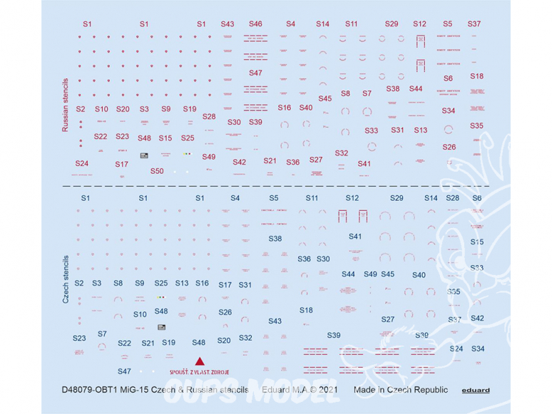 Eduard Decalques avion D48079 Marquages / Stencils MiG-15 Tchèque & Russe 1/48
