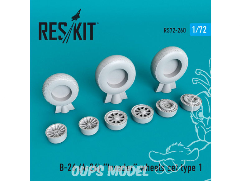 ResKit kit d'amelioration avion RS72-0260 Ensemble de Roues en résine B-26 (A-26) Invader type 1 kit Italeri 1/72