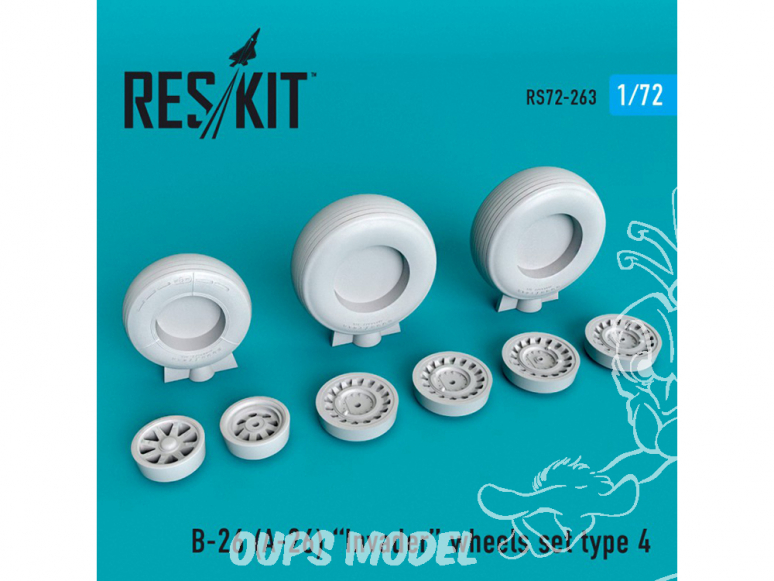 ResKit kit d'amelioration avion RS72-0263 Ensemble de Roues en résine B-26 (A-26) Invader type 4 kit Italeri 1/72