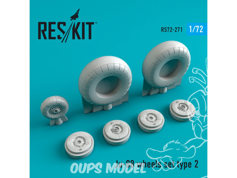 ResKit kit d'amelioration avion RS72-0271 Ensemble de Roues en résine Ju-88 type 2 kit Revell, Italeri, Zvezda, Airfix 1/72