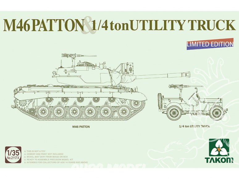 Takom maquette militaire 2117X M46 Patton & Jeep 1/4ton Utility truck Edition Limitée 1/35