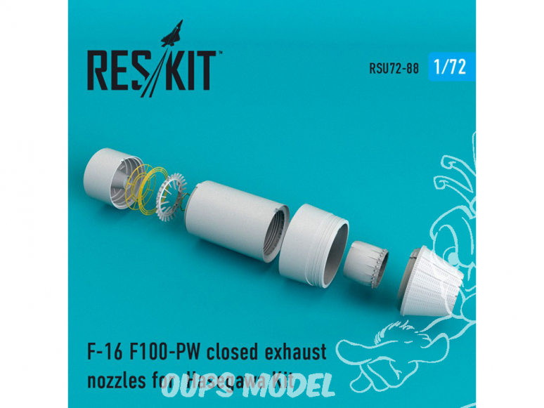 ResKit kit d'amelioration Avion RSU72-0088 Tuyère fermée F-16 F100-PW pour kit Hasegawa 1/72