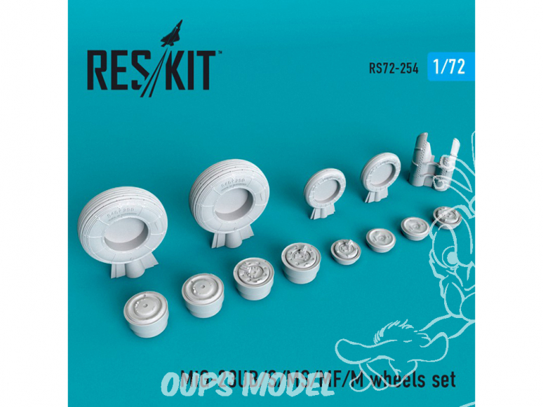 ResKit kit d'amelioration Avion RS72-0254 Jeu de roues MiG-23 (UB / S / MS / MF / M) pour kit Zvezda, R.V.Aircraft, KP 1/72