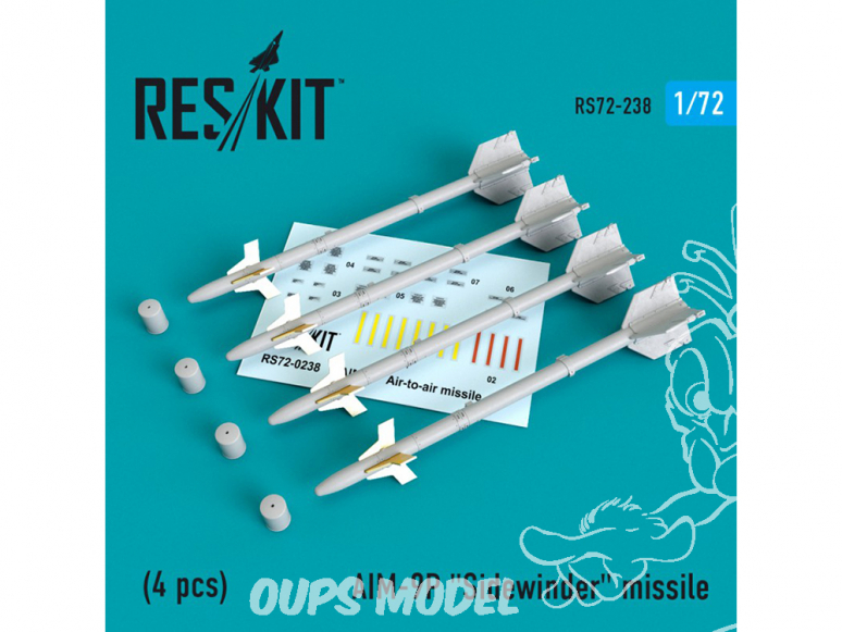 ResKit kit d'amelioration Avion RS72-0238 Missile AIM-9P "Sidewinder" (4 pieces) 1/72