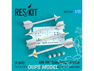 ResKit kit d'amelioration Avion RS72-0237 Missile AIM-9P "Sidewinder" (4 pieces) 1/72