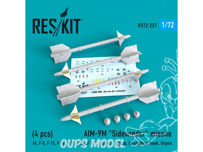 ResKit kit d'amelioration Avion RS72-0237 Missile AIM-9P "Sidewinder" (4 pieces) 1/72