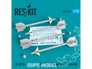 ResKit kit d'amelioration Avion RS72-0236 Missile AIM-9L "Sidewinder" (4 pieces) 1/72