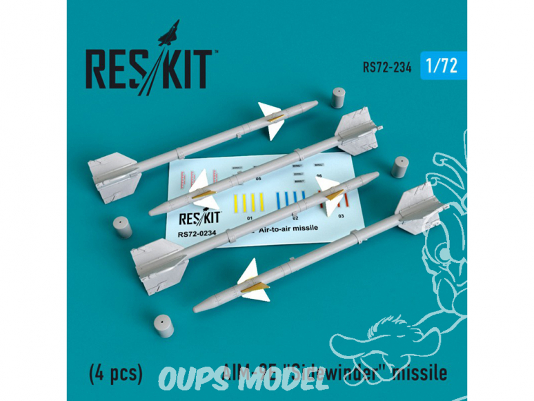ResKit kit d'amelioration Avion RS72-0234 Missile AIM-9E "Sidewinder" (4 pieces) 1/72