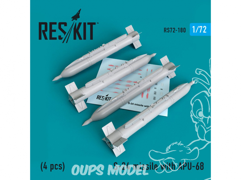 ResKit kit d'amelioration Avion RS72-0180 Missile S-24 avec APU-68 (4 pieces) 1/72