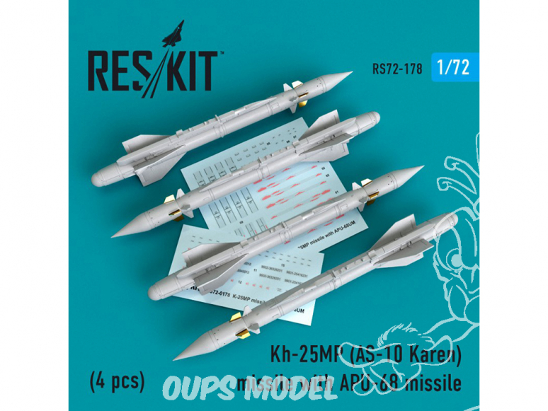ResKit kit d'amelioration Avion RS72-0178 Missile Kh-25MP (AS-10 Karen) avec APU-68 (4 pieces) 1/72