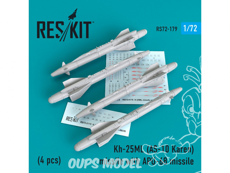 ResKit kit d'amelioration Avion RS72-0179 Missile Kh-25ML (AS-10 Karen) avec APU-68 (4 pieces) 1/72