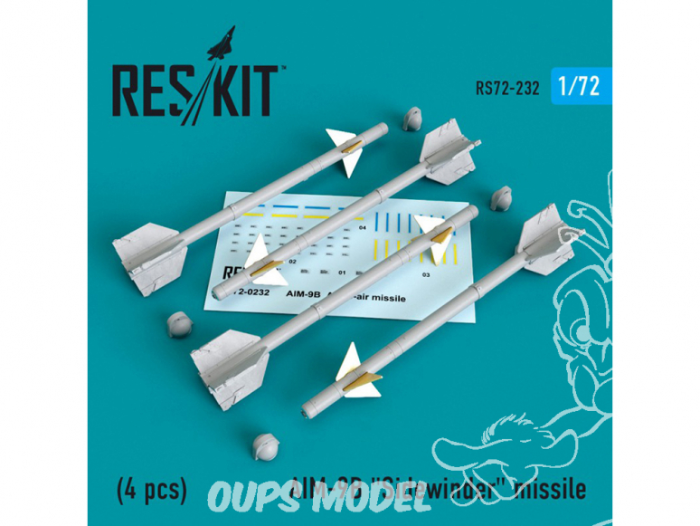 ResKit kit d'amelioration Avion RS72-0232 Missile AIM-9B "Sidewinder" (4 pieces) 1/72