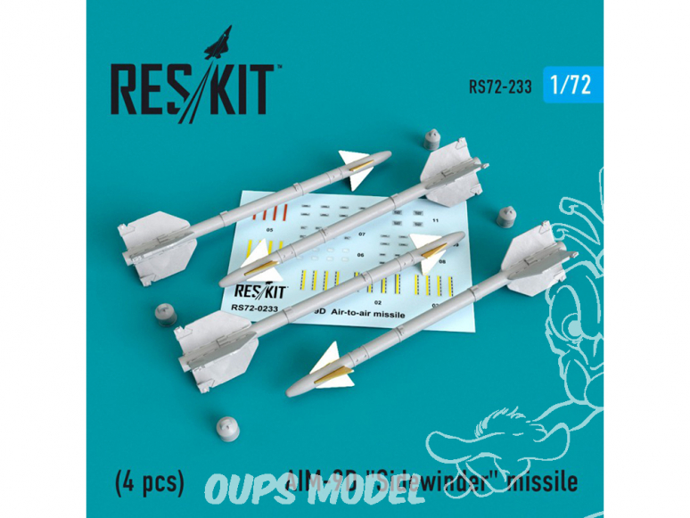 ResKit kit d'amelioration Avion RS72-0233 Missile AIM-9D "Sidewinder" (4 pieces) 1/72