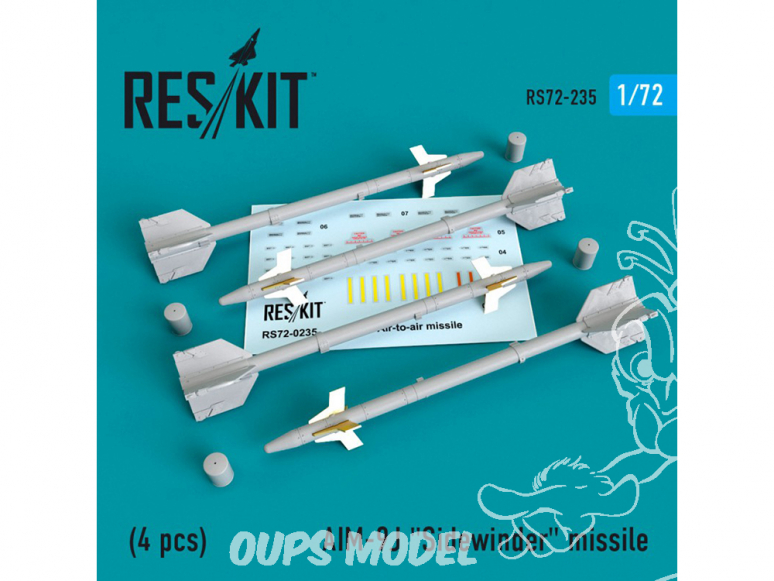 ResKit kit d'amelioration Avion RS72-0235 Missile AIM-9J "Sidewinder" (4 pieces) 1/72