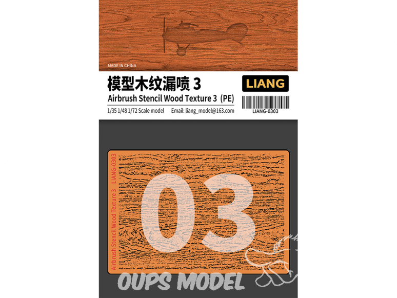 Liang Model 0303 Pochoir aérographe photodécoupe Texture bois 3 1/35 - 1/48 - 1/72