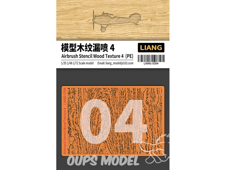 Liang Model 0304 Pochoir aérographe photodécoupe Texture bois 4 1/35 - 1/48 - 1/72