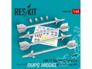 ResKit kit d'amelioration Avion RS48-0238 Missile AIM-9P "Sidewinder" (4 pièces) 1/48