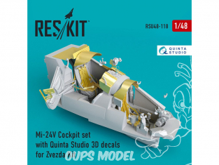 ResKit kit d'amelioration Helico RSU48-0118 Kit cockpit Mi-24 (V) avec décalcomanies Quinta Studio 3D pour kit Zvezda 1/48