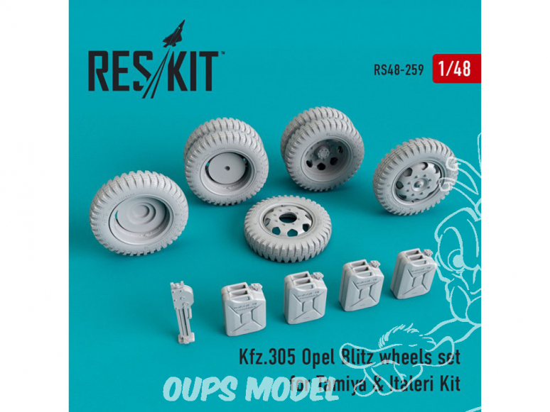 ResKit kit d'amelioration militaire RS48-0259 Kfz.305 Set de roues Opel Blitz pour Tamiya et Italeri 1/48